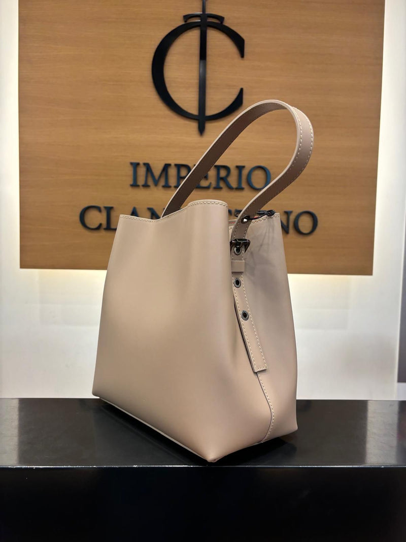 Bolso Shopping Cubo Piel Taupe