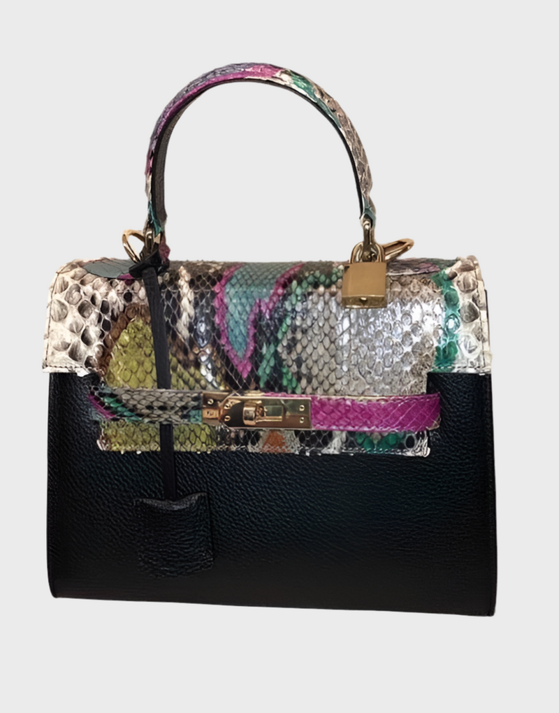 Bolso   Luna Medium  Pitón Multicolor Piel Negro