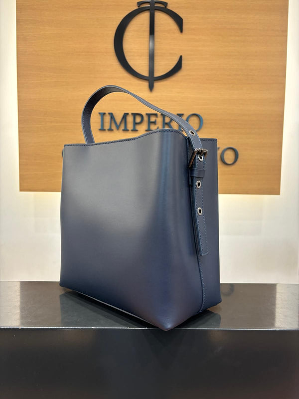 Bolso Shopping Cubo Piel Marino