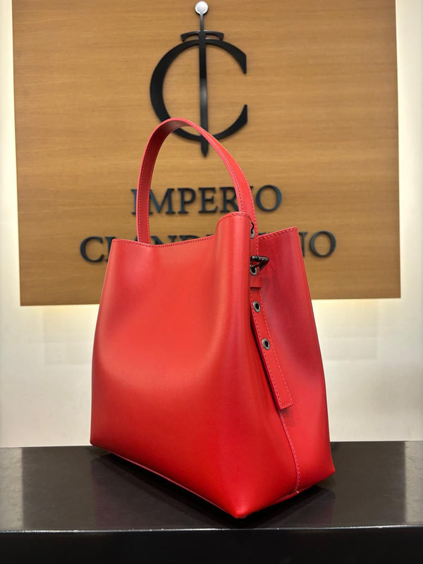 Bolso Shopping Cubo Piel Rojo